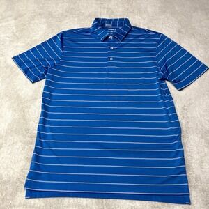 Johnnie-O Polo Shirt Performance Striped Short Sleeve Blue Golf Mens Medium